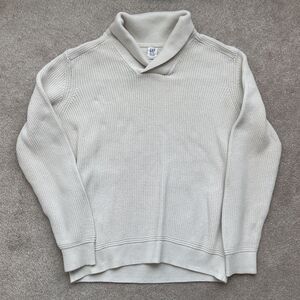 Gap Fisherman Sweater Mens Large Shawl Collar Chunky Knit Cream Wheat Preppy